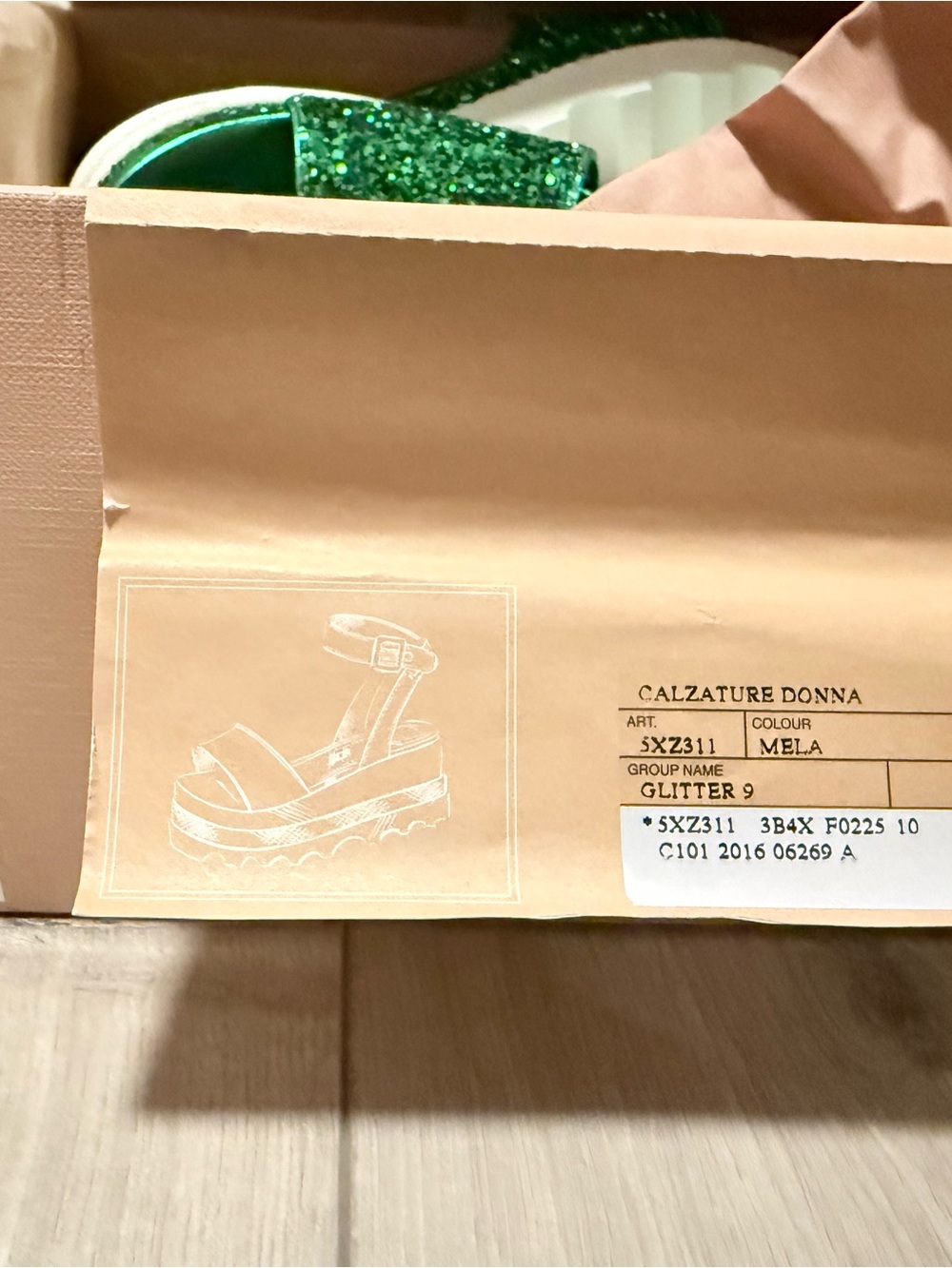 Miu Miu Emerald Green Glitter Platform Sandals - Picture 6 of 6